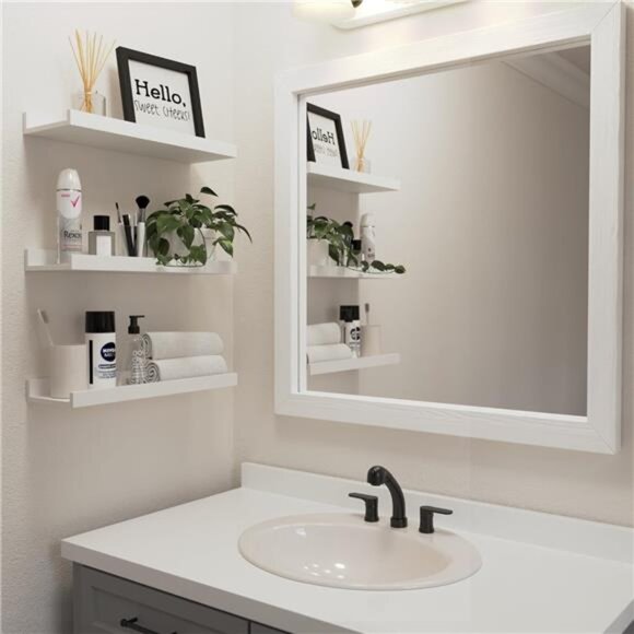 Floating Shelves Set of 6, White Wall Shelves with Lip, Display Shelves - Picture 4 of 7